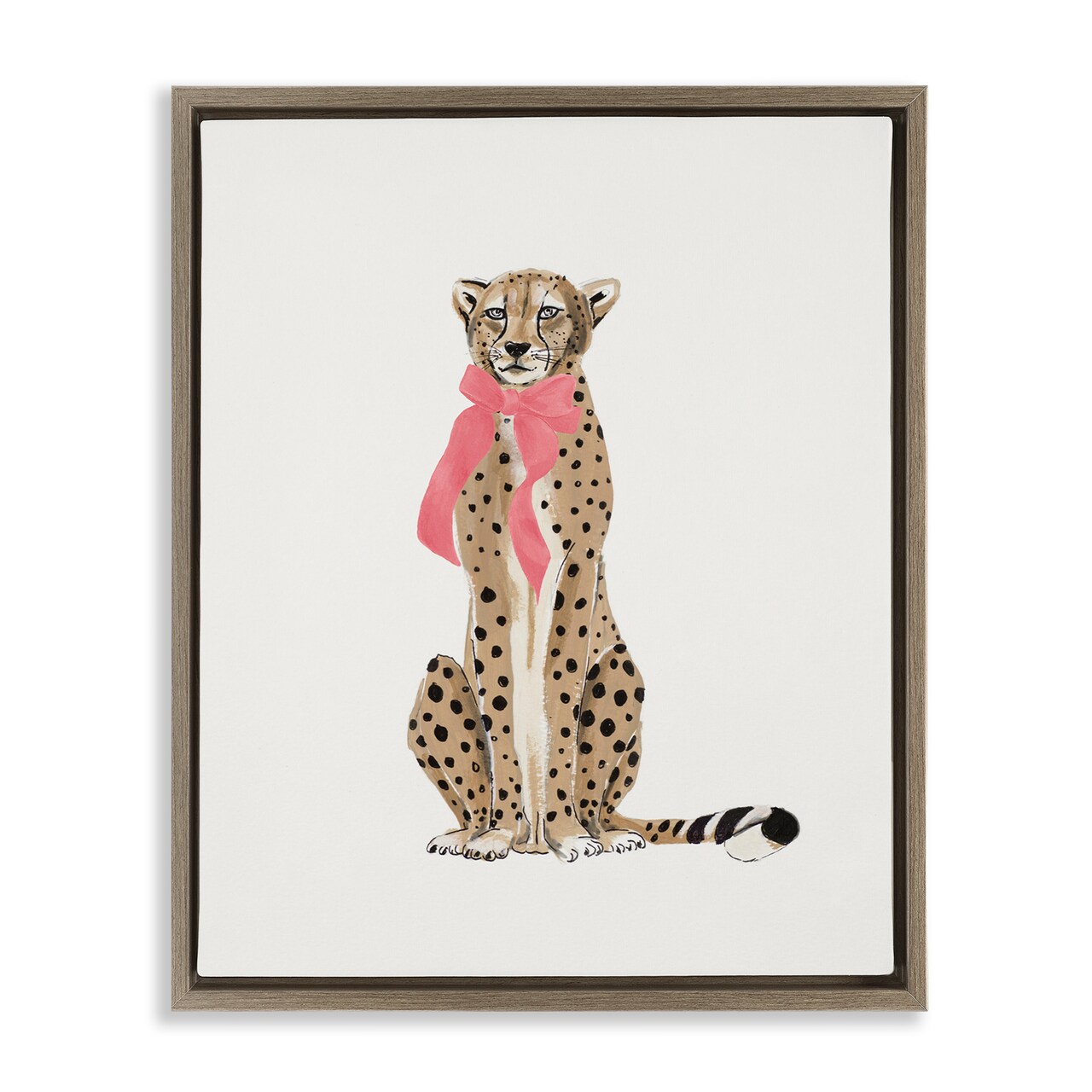 Stupell Industries Trendy Cheetah with Ribbon Framed Floater Canvas Wall Art Design by Patricia Pinto